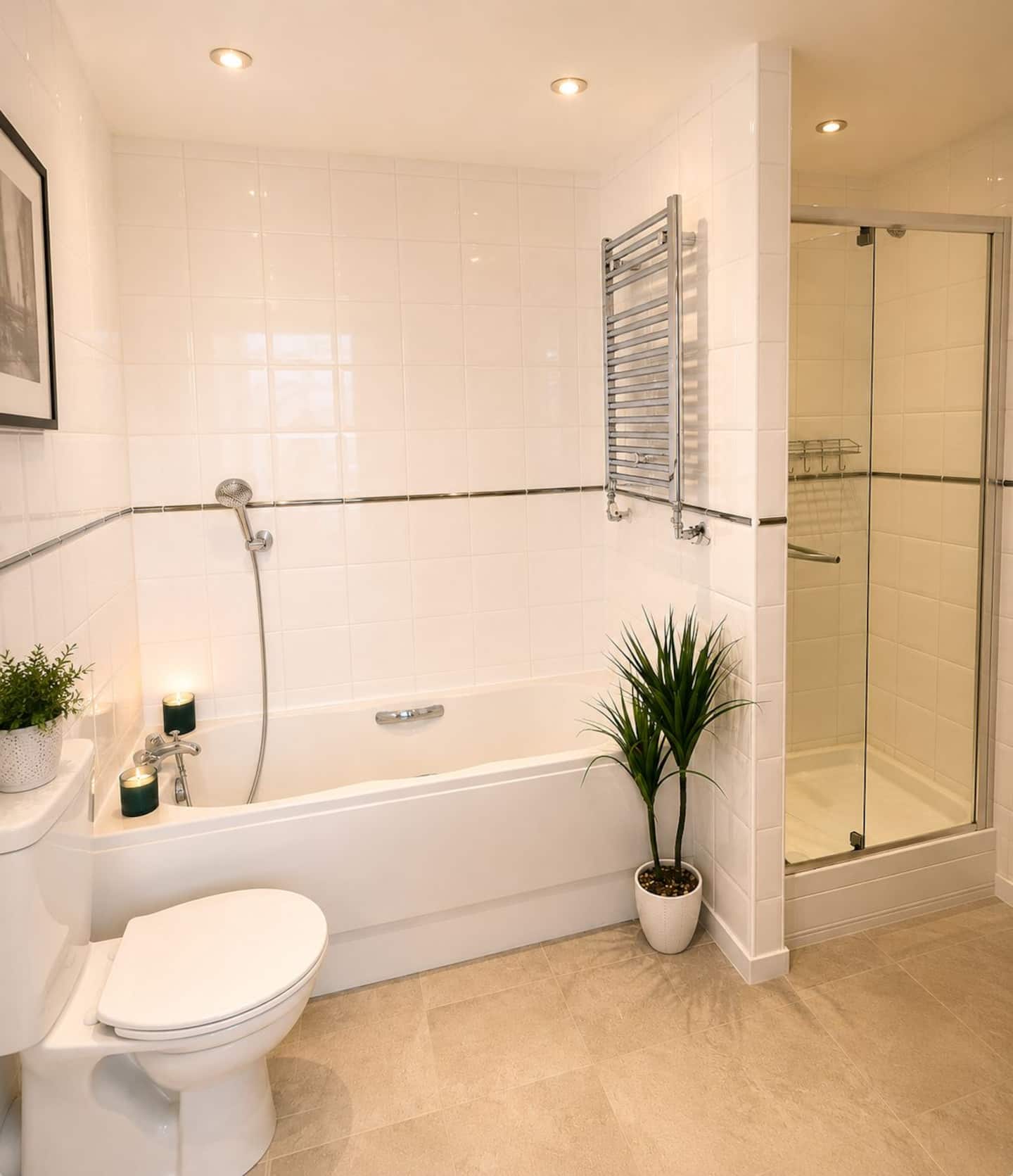 Modern bathroom with bath and separate shower